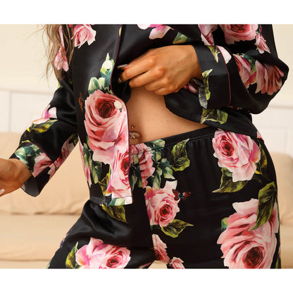 Floral Real Silk Pajama Set For Women Printed silk pjs pure Silk nightwear