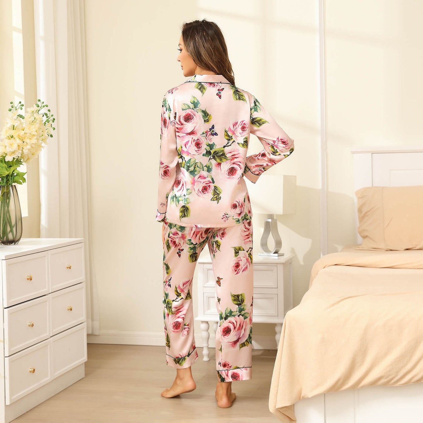 Floral Real Silk Pajama Set For Women Printed silk pjs pure Silk nightwear