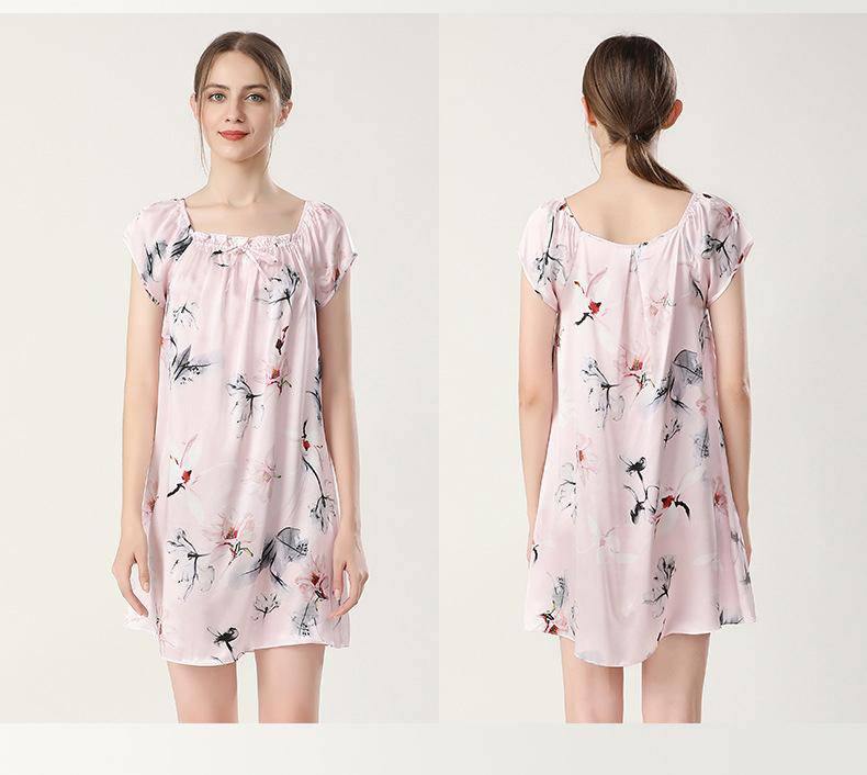 Floral Silk Nightgown For Women Mulberry Loose pure Silk Nightdress