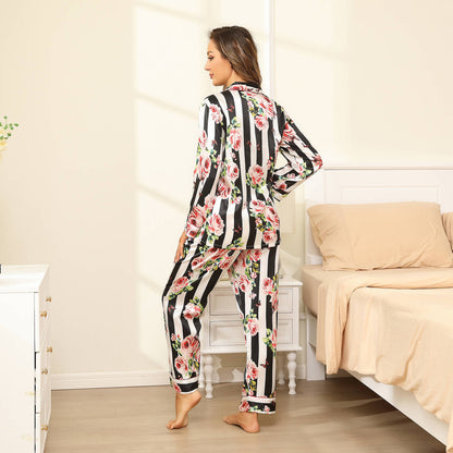 Flower printed silk pajamas 100% Mulberry Floral Silk Pajama Set For Women