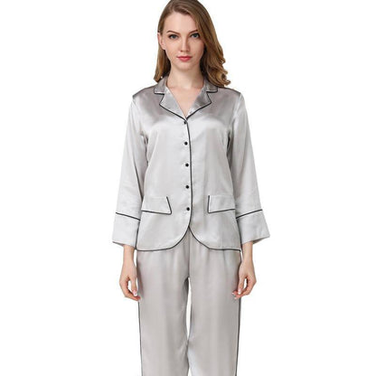 Luxury silk pajama Set For Women Long silk pajamas With Pocket