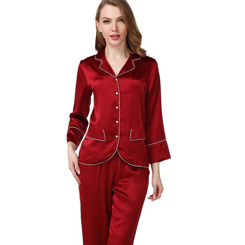 Luxury silk pajama Set For Women Long silk pajamas With Pocket