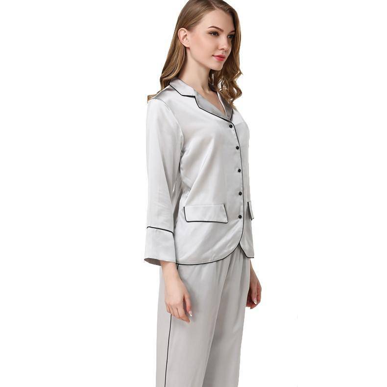 Luxury silk pajama Set For Women Long silk pajamas With Pocket