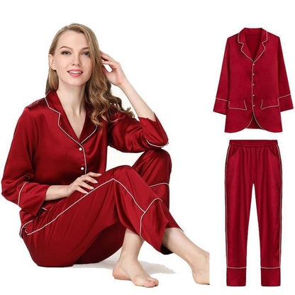 Luxury silk pajama Set For Women Long silk pajamas With Pocket