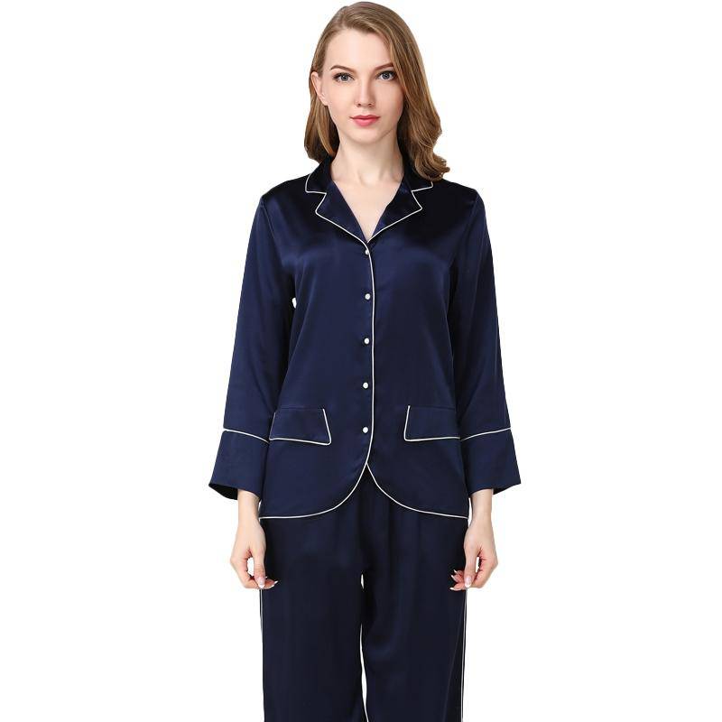 Luxury silk pajama Set For Women Long silk pajamas With Pocket