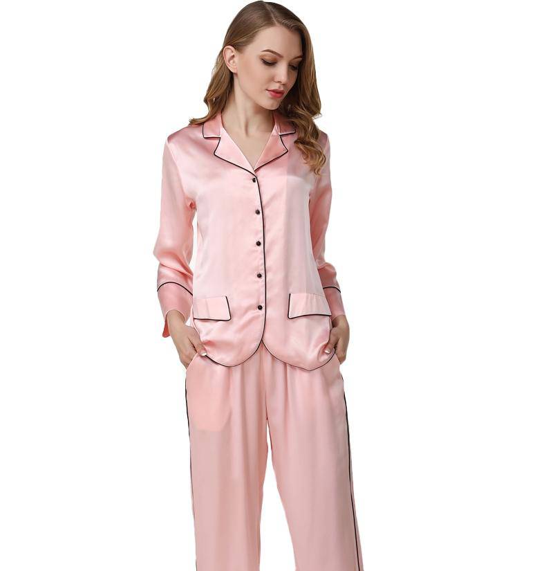 Luxury silk pajama Set For Women Long silk pajamas With Pocket