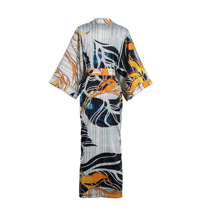 Mulberry pure Long sleeve printing Silk Kimono for women Silk Bathrobe