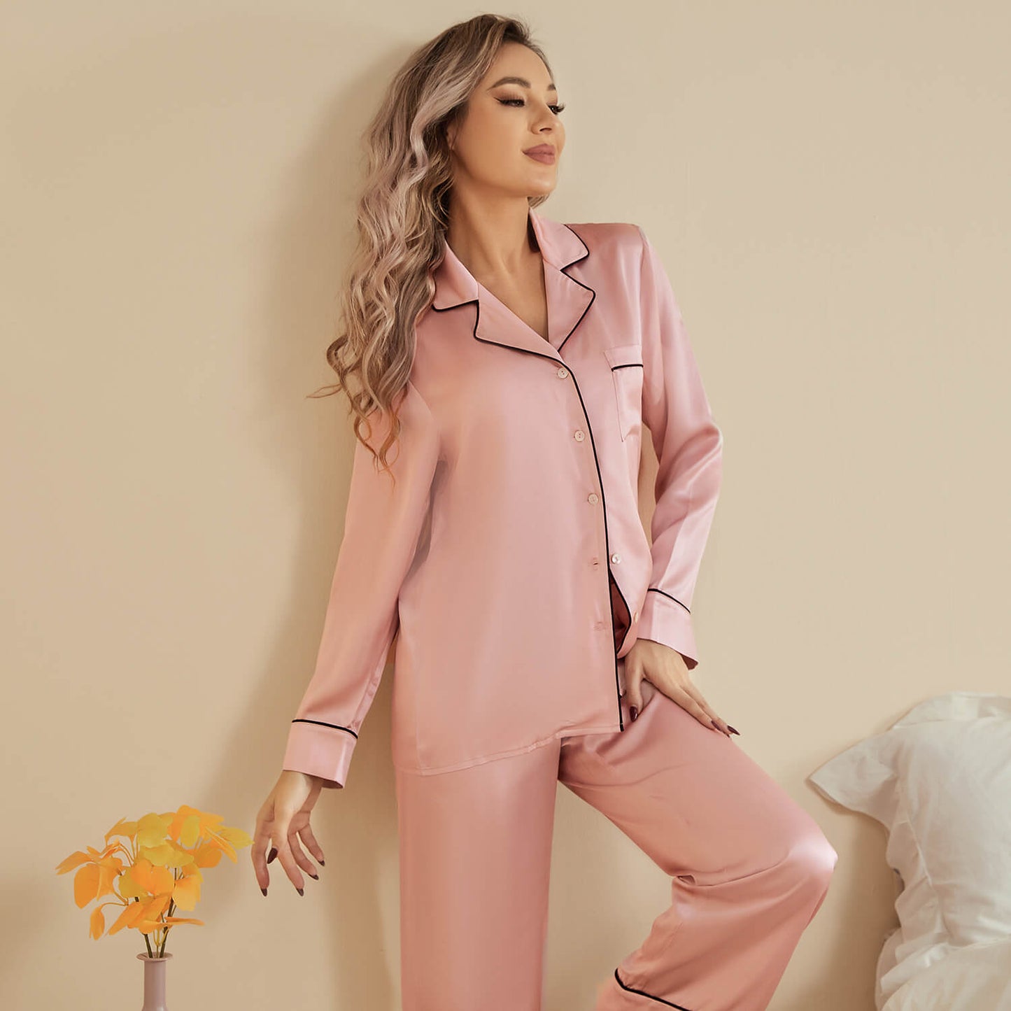 Mulberry Pure Women Silk Pjs Long Sleeves Luxury Silk Pajamas Set