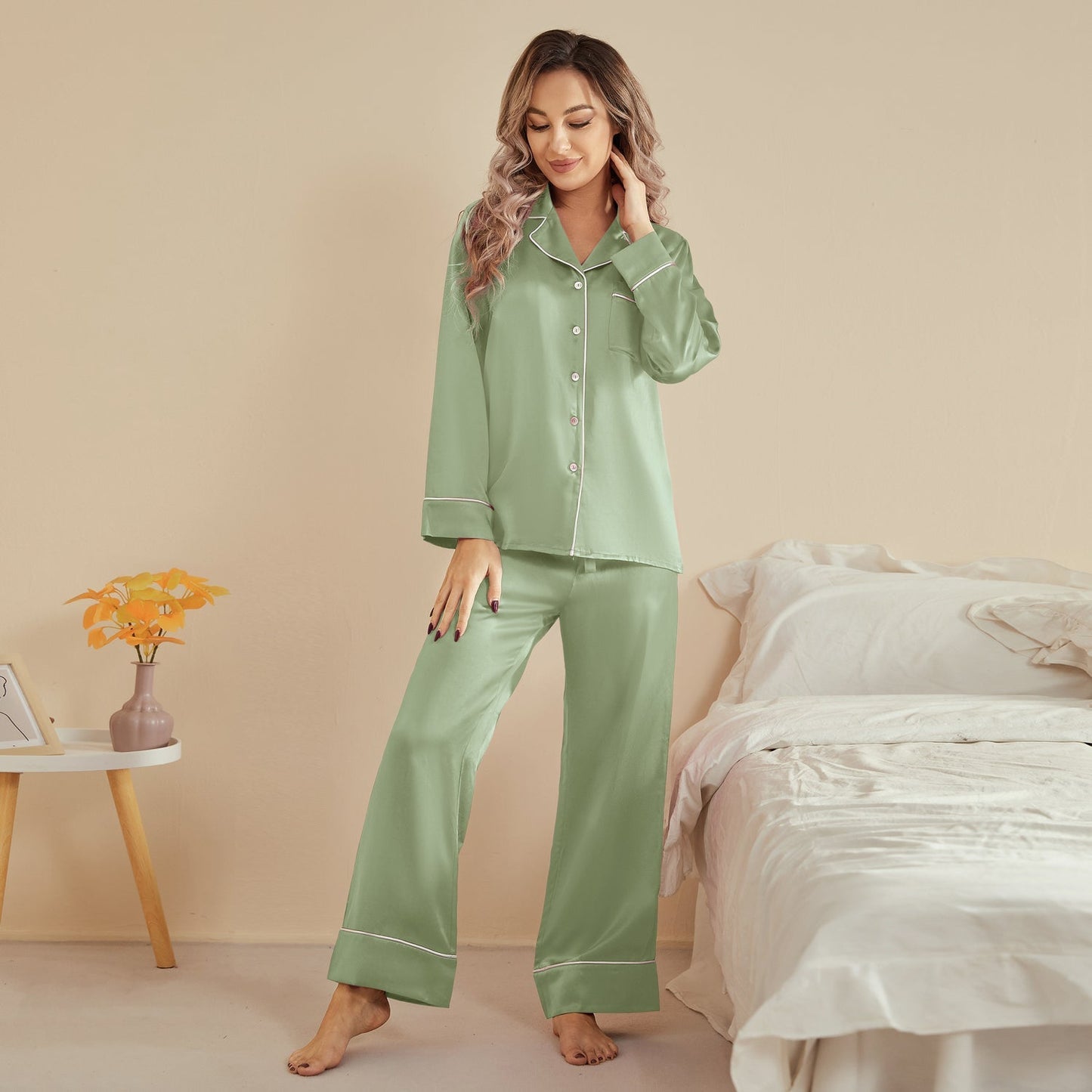 Mulberry Pure Women Silk Pjs Long Sleeves Luxury Silk Pajamas Set