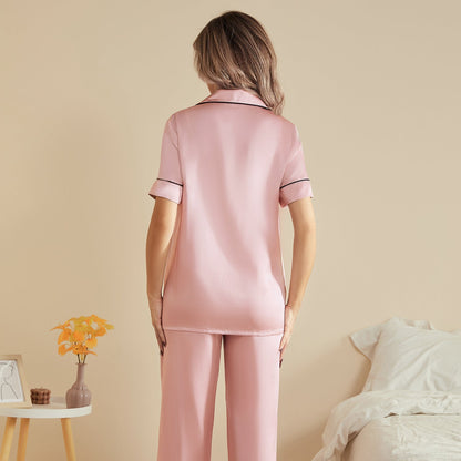 Mulberry Silk classic silk pajamas short sleeve long pants silk PJS