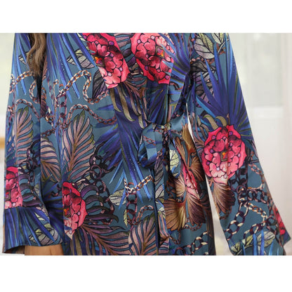 Mulberry Silk Robe floral colorful pure Silk Kimono Robe with sash