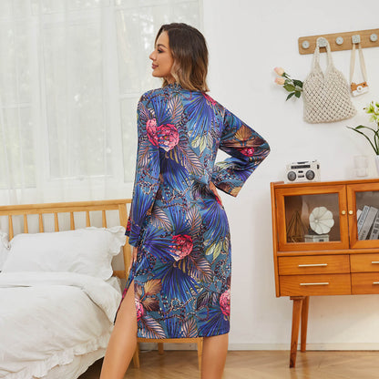 Mulberry Silk Robe floral colorful pure Silk Kimono Robe with sash