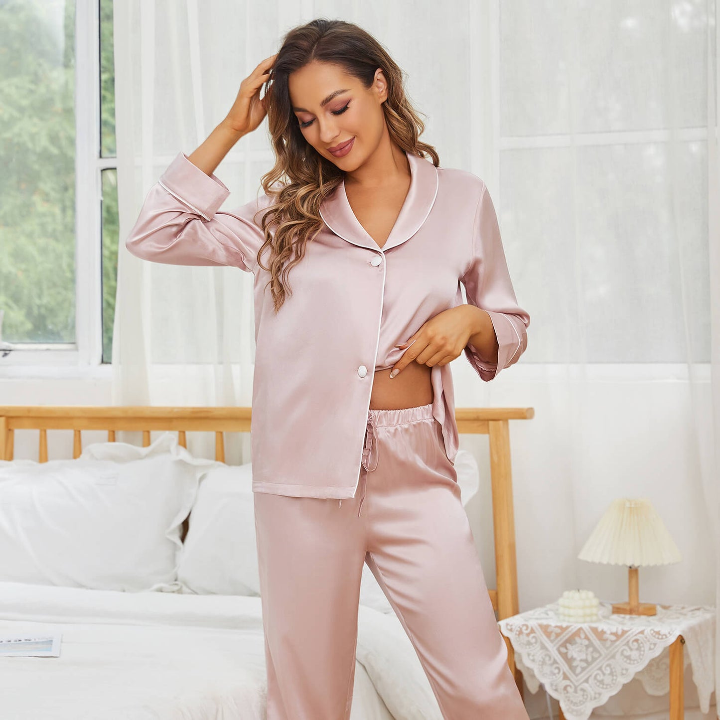 Mulberry Women Silk Pajama Set Pure silk sleepwear silk pajamas