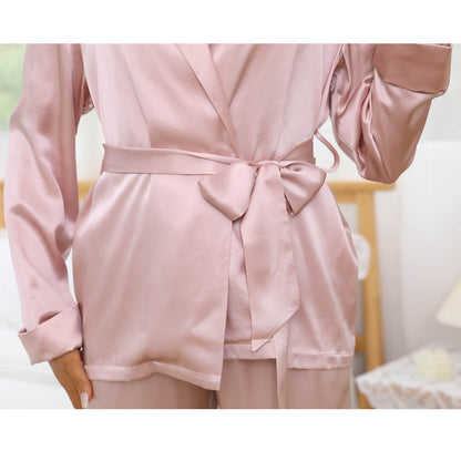 Mulberry Women's Silk Robe And Pajama Set Long Sleeve Silk Sleepwear