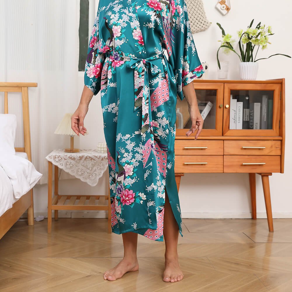 Peacock & Flowers Silk Kimono for Women Hand Painted silk Kimono