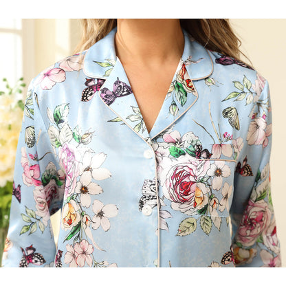 Print silk pajamas Luxury Silk Pajamas Set Floral Butterfly Print Silk PJS