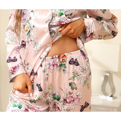 Print silk pajamas Luxury Silk Pajamas Set Floral Butterfly Print Silk PJS