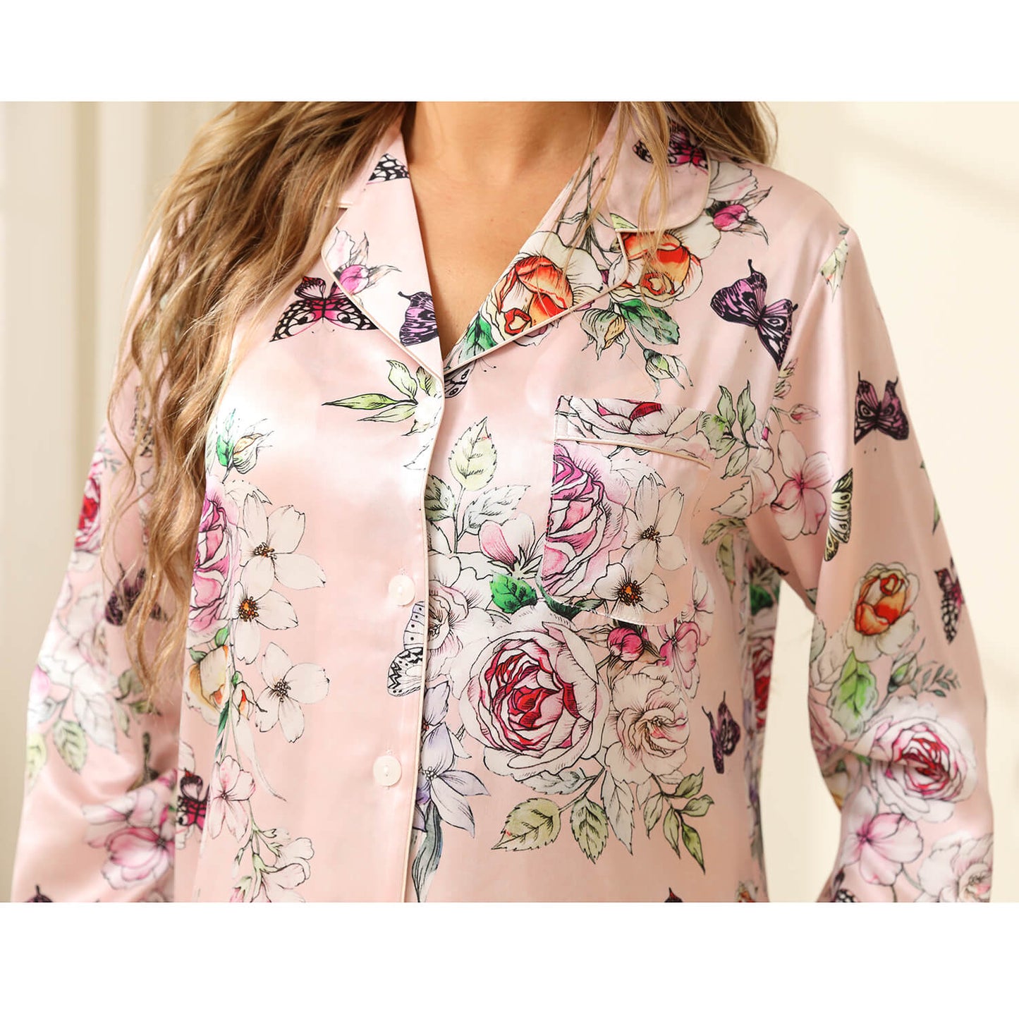 Print silk pajamas Luxury Silk Pajamas Set Floral Butterfly Print Silk PJS