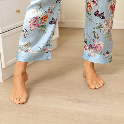 Print silk pajamas Luxury Silk Pajamas Set Floral Butterfly Print Silk PJS