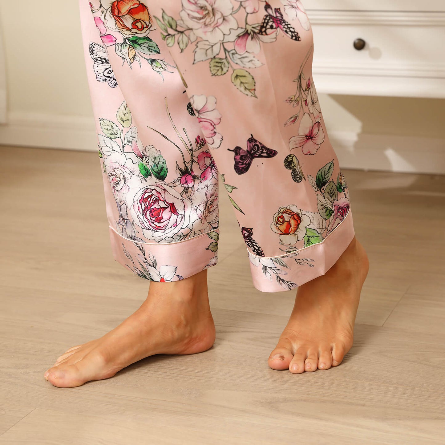 Print silk pajamas Luxury Silk Pajamas Set Floral Butterfly Print Silk PJS