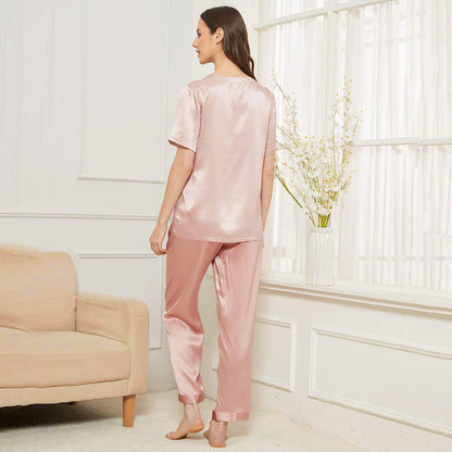 Round neck pullover top silk pajamas 100% Mulberry Silk Pajama Set