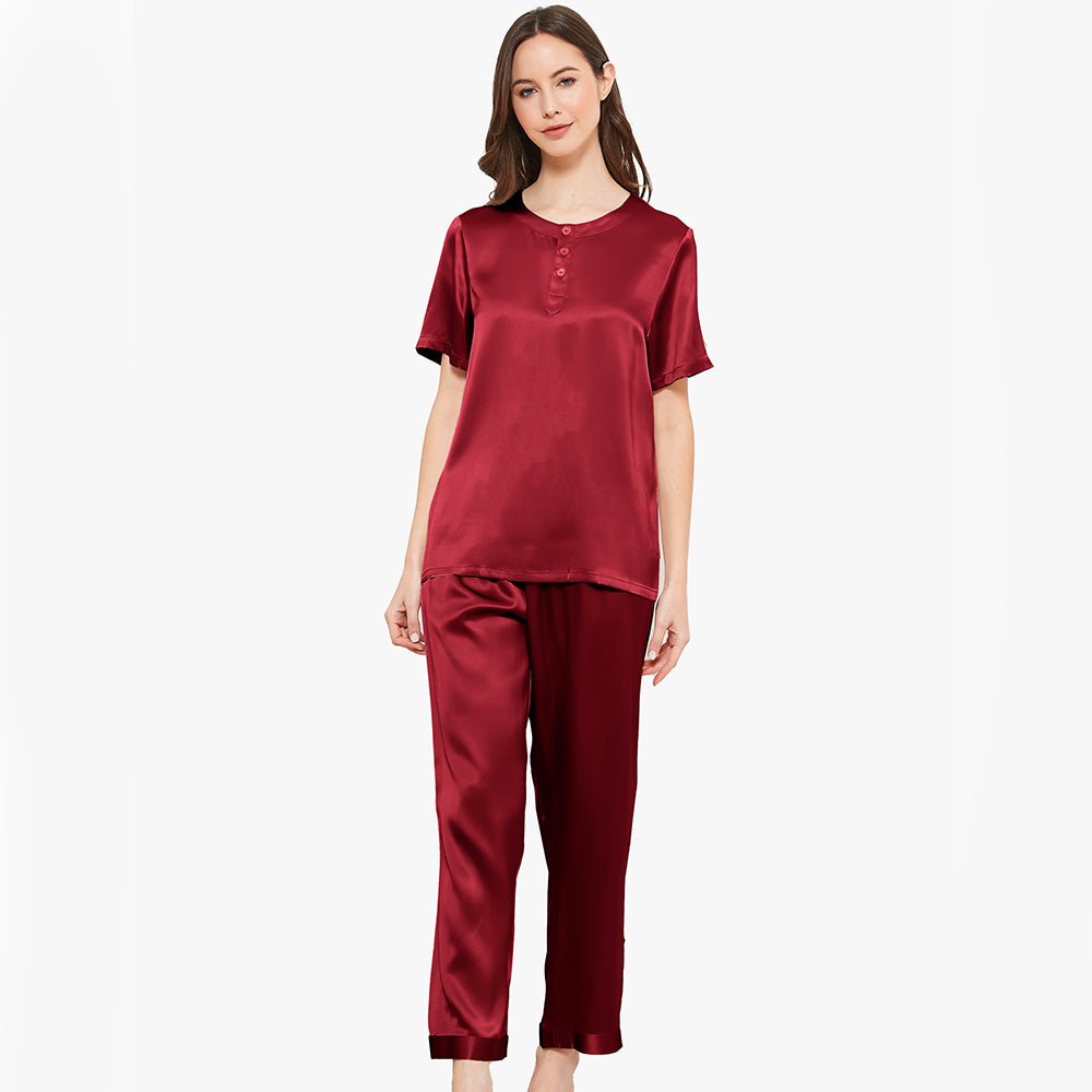 Round neck pullover top silk pajamas 100% Mulberry Silk Pajama Set