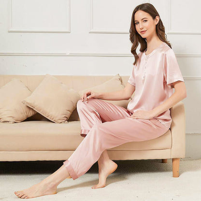 Round neck pullover top silk pajamas 100% Mulberry Silk Pajama Set