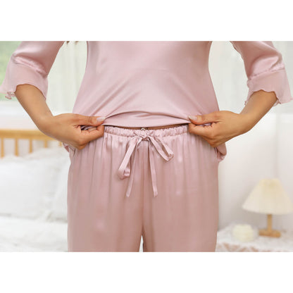 Ruffled silk pajamas for women silk two-piece Sleepwear silk jammies