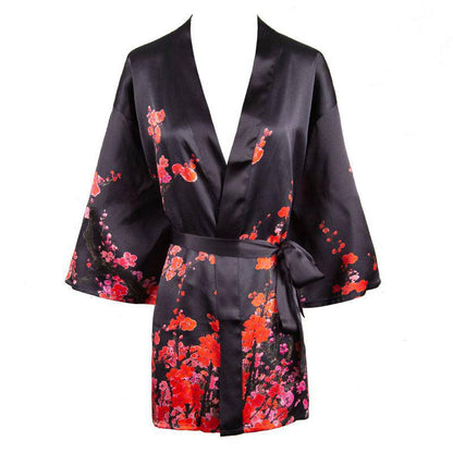 Short blossom print Silk Kimono for women Mulberry Silk Dressing Gown