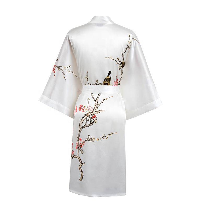 Short Silk Kimono Robe Cherry Blossom Silk Dressing Gown