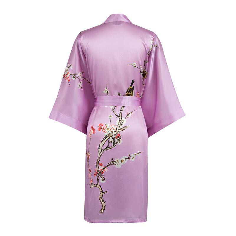 Short Silk Kimono Robe Cherry Blossom Silk Dressing Gown