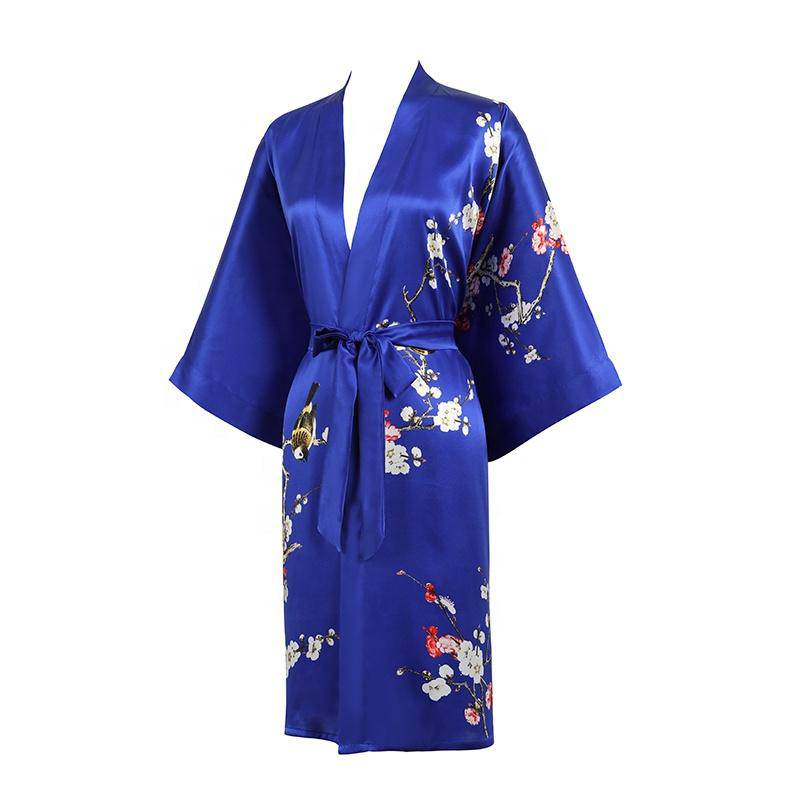 Short Silk Kimono Robe Cherry Blossom Silk Dressing Gown