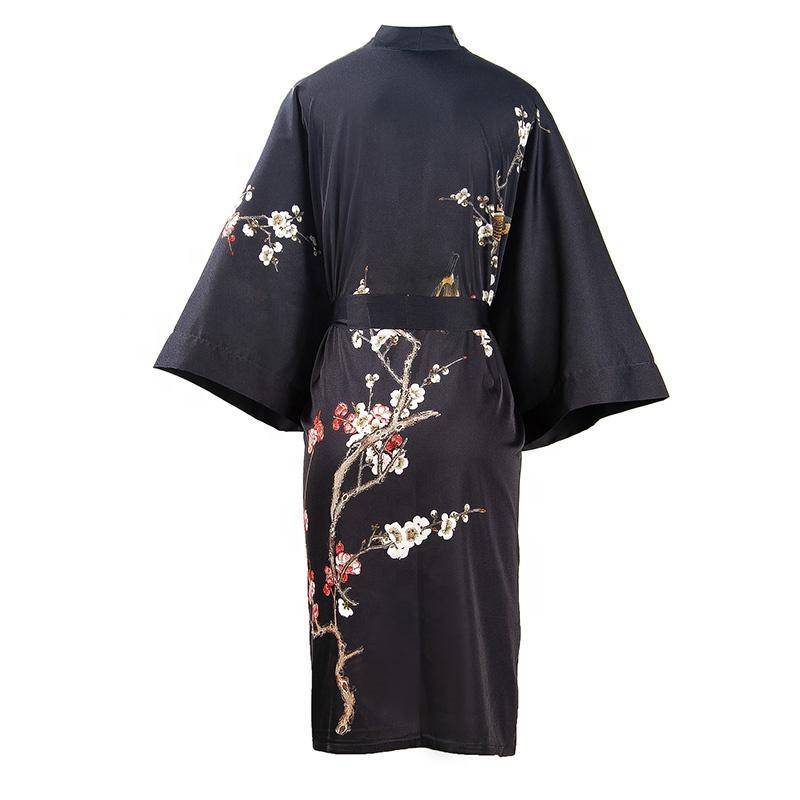 Short Silk Kimono Robe Cherry Blossom Silk Dressing Gown