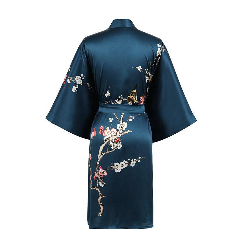 Short Silk Kimono Robe Cherry Blossom Silk Dressing Gown