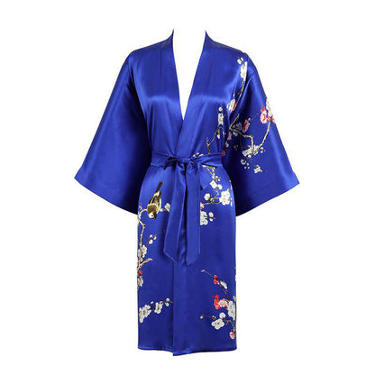 Short Silk Kimono Robe Cherry Blossom Silk Dressing Gown