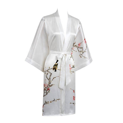 Short Silk Kimono Robe Cherry Blossom Silk Dressing Gown