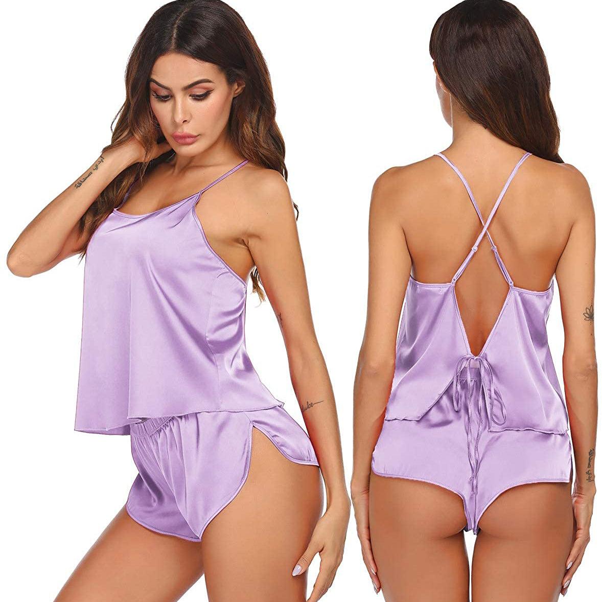 silk cami pj set Pure Summer Sexy Silk Camisole Set for Women