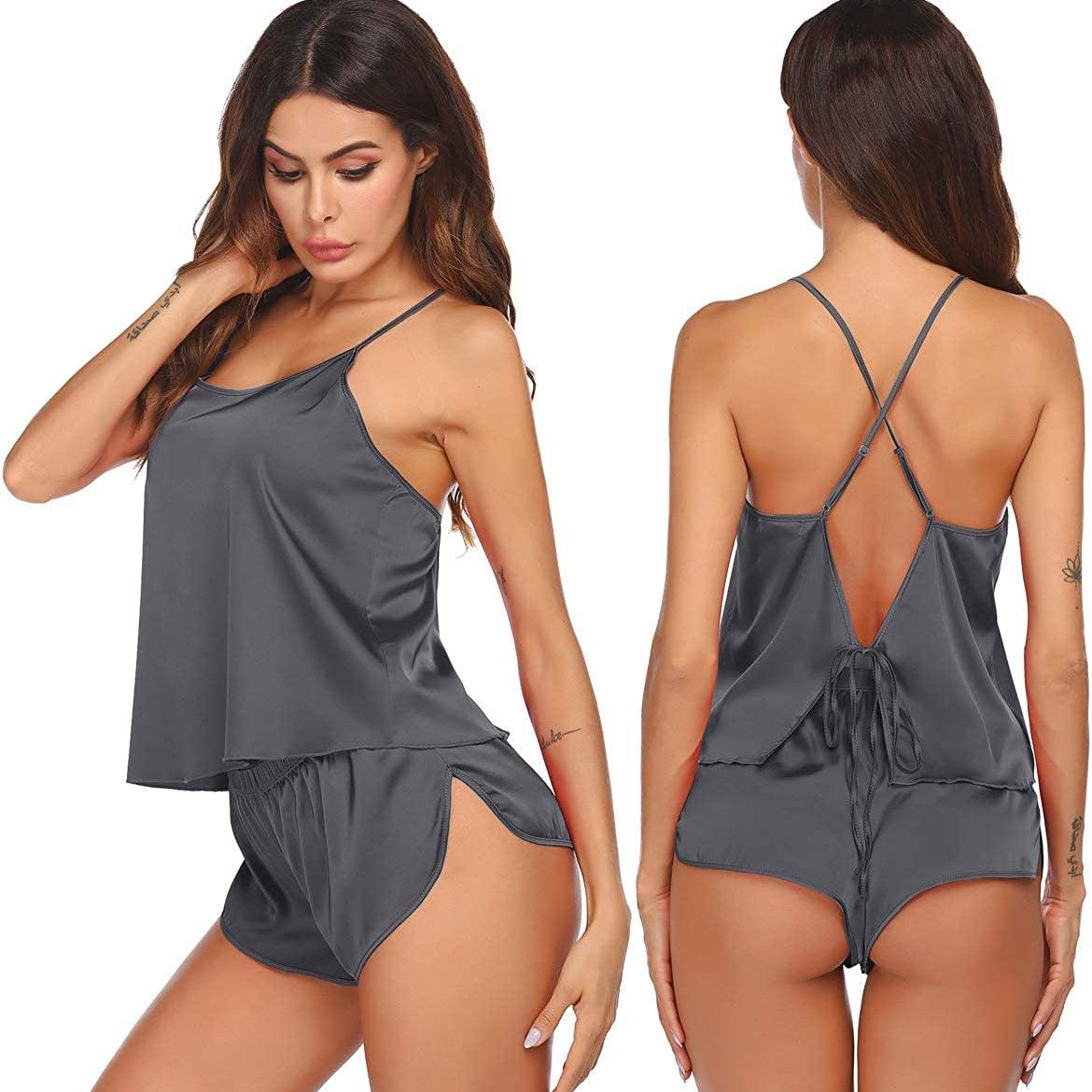 silk cami pj set Pure Summer Sexy Silk Camisole Set for Women