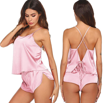 silk cami pj set Pure Summer Sexy Silk Camisole Set for Women