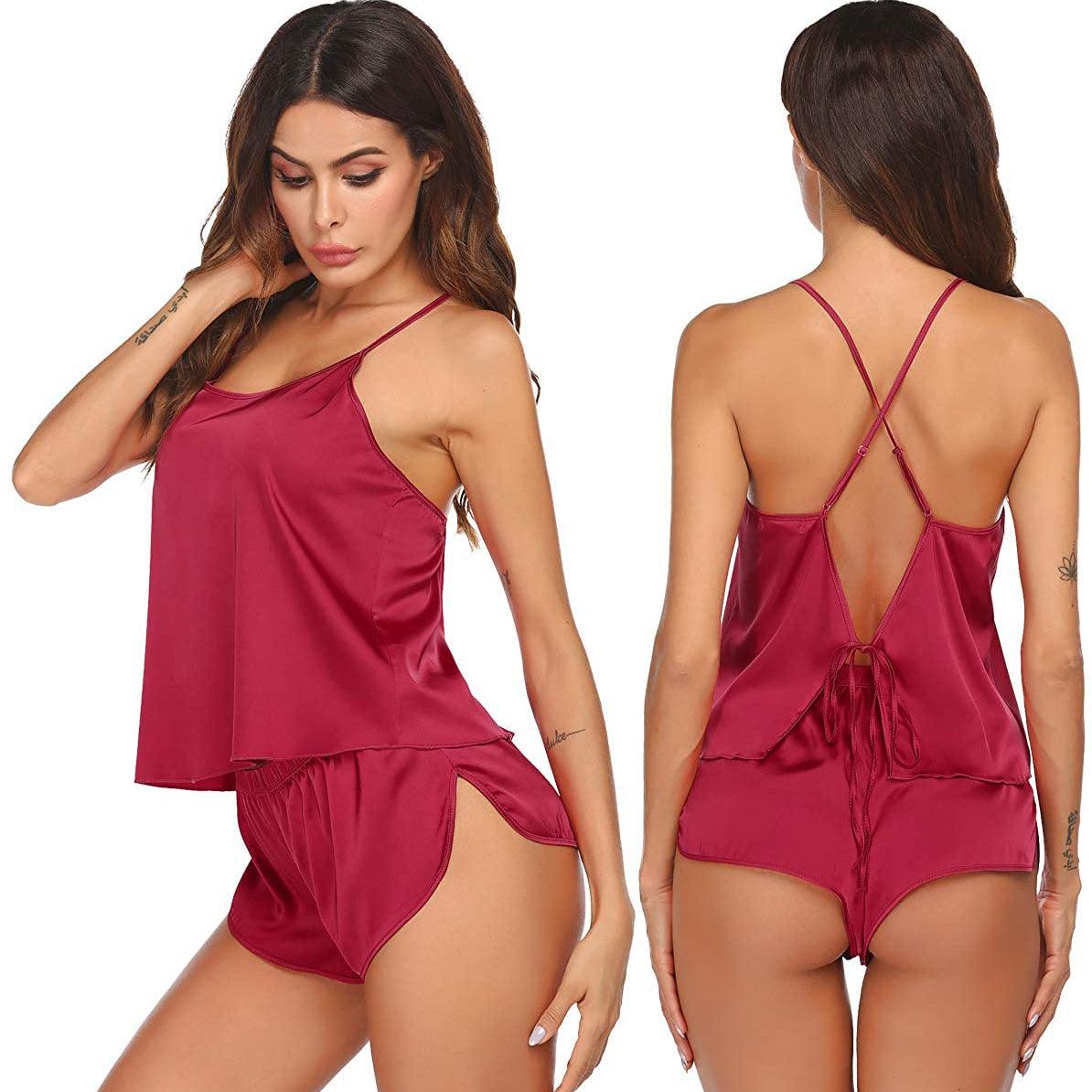 silk cami pj set Pure Summer Sexy Silk Camisole Set for Women