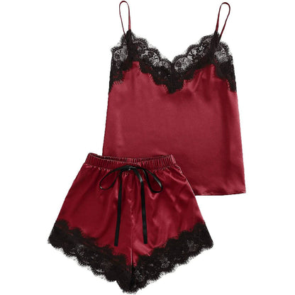 silk cami sleep set 100% Mulberry Lace Cami Top and Shorts Set