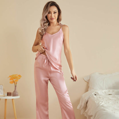 Silk Camisole Set For Women Mulberry Sleeveless V Neck silk Pajamas