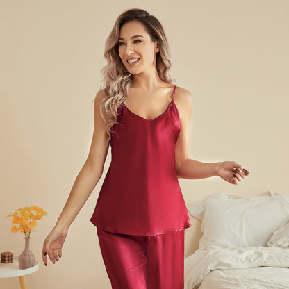 Silk Camisole Set For Women Mulberry Sleeveless V Neck silk Pajamas