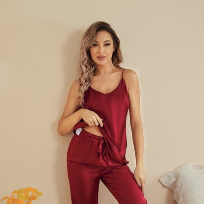 Silk Camisole Set For Women Mulberry Sleeveless V Neck silk Pajamas