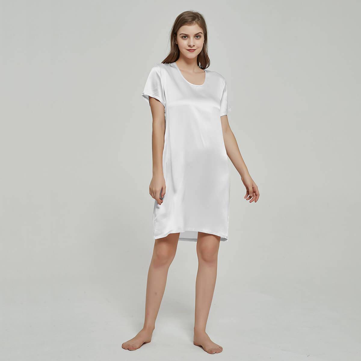 Silk Chemise Women's Short Sleeve Round Neck Pure Silk Nightwear