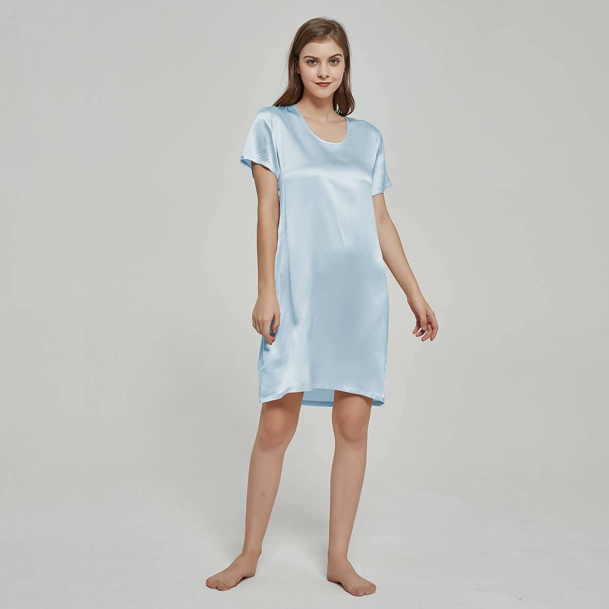 Silk Chemise Women's Short Sleeve Round Neck Pure Silk Nightwear