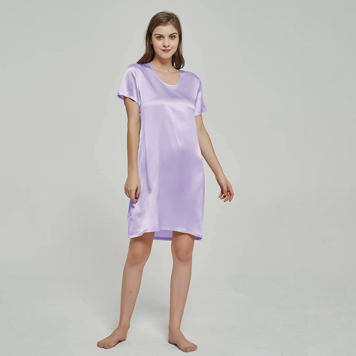 Silk Chemise Women's Short Sleeve Round Neck Pure Silk Nightwear