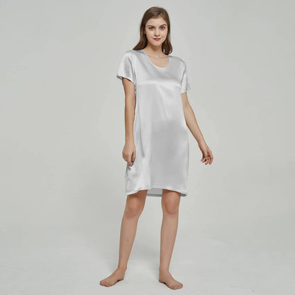 Silk Chemise Women's Short Sleeve Round Neck Pure Silk Nightwear