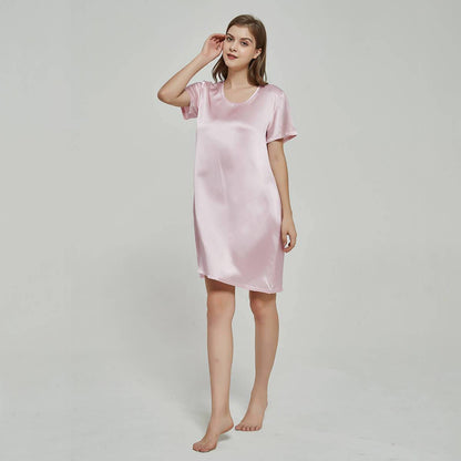 Silk Chemise Women's Short Sleeve Round Neck Pure Silk Nightwear