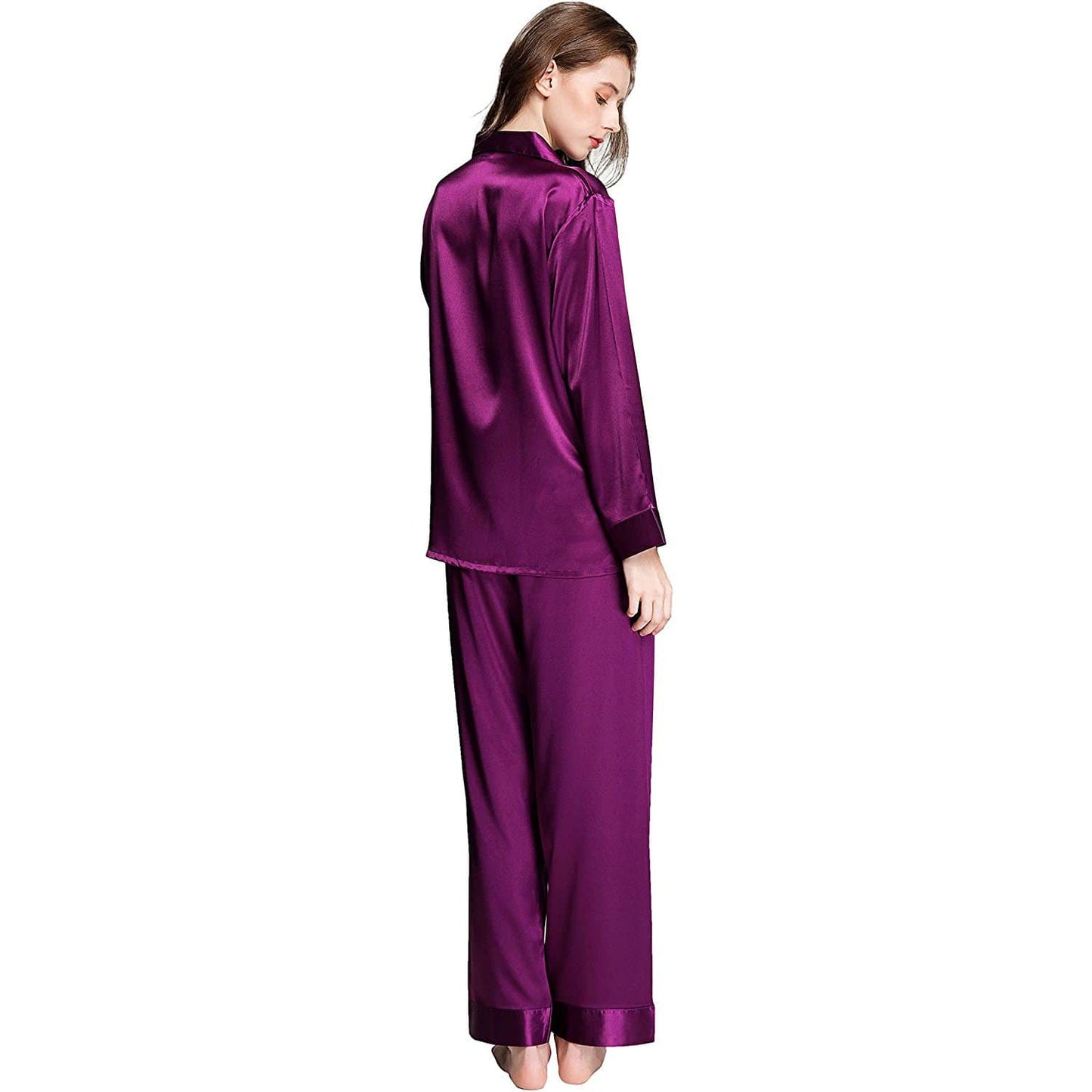 Silk pajamas for women Long Sleeve Button Down Full-Length silk pj set